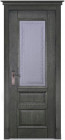 Фото Дверь Аристократ № 2 ЭЙВОРИ БЛЕК (600мм, ПОС, каленое с узором, 2000мм, 40мм, натуральный массив дуба, эйвори блек, )