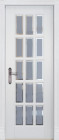 Фото Дверь Лондон-2 БЕЛАЯ ЭМАЛЬ (800мм, ПОС, мателюкс осветленный с фацетом, 2000мм, 40мм, натуральный массив дуба, белая эмаль, )
