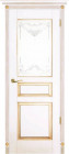 Фото Дверь Венеция БЕЛАЯ ЭМАЛЬ патина (700мм, ПОС, каленое с узором, 2000мм, 40мм, натуральный массив ольхи, патина золото, белая эмаль, )
